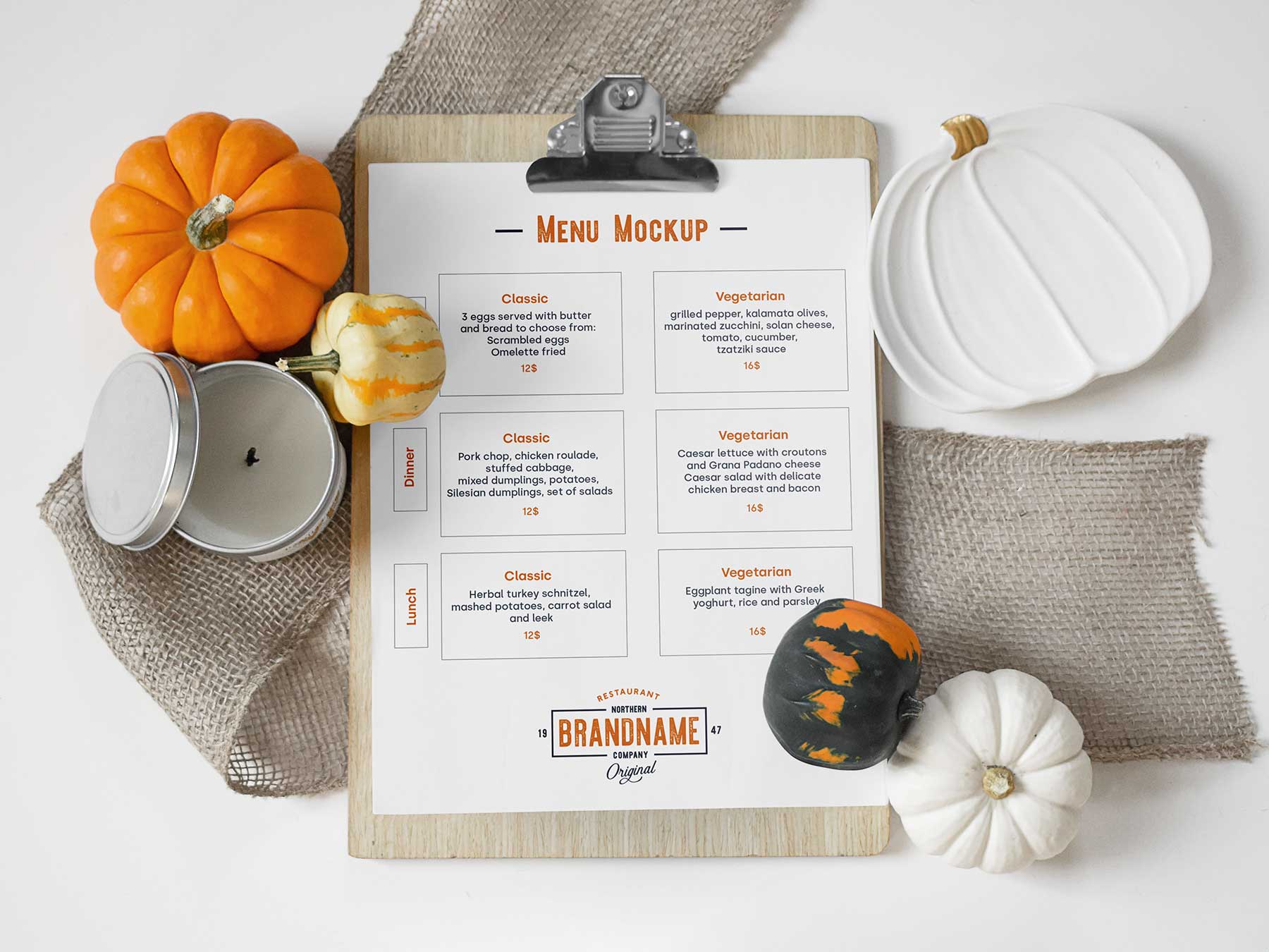 Clipboard Menu Free Mockup with Autumn Decor