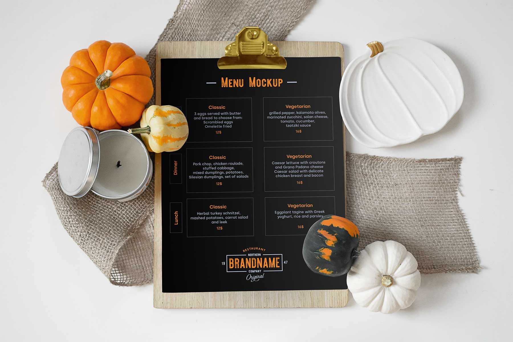 Clipboard Menu Free Mockup with Autumn Decor