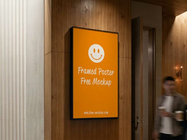 Framed Poster Free Mockup on Wooden Wall – Indoor Display
