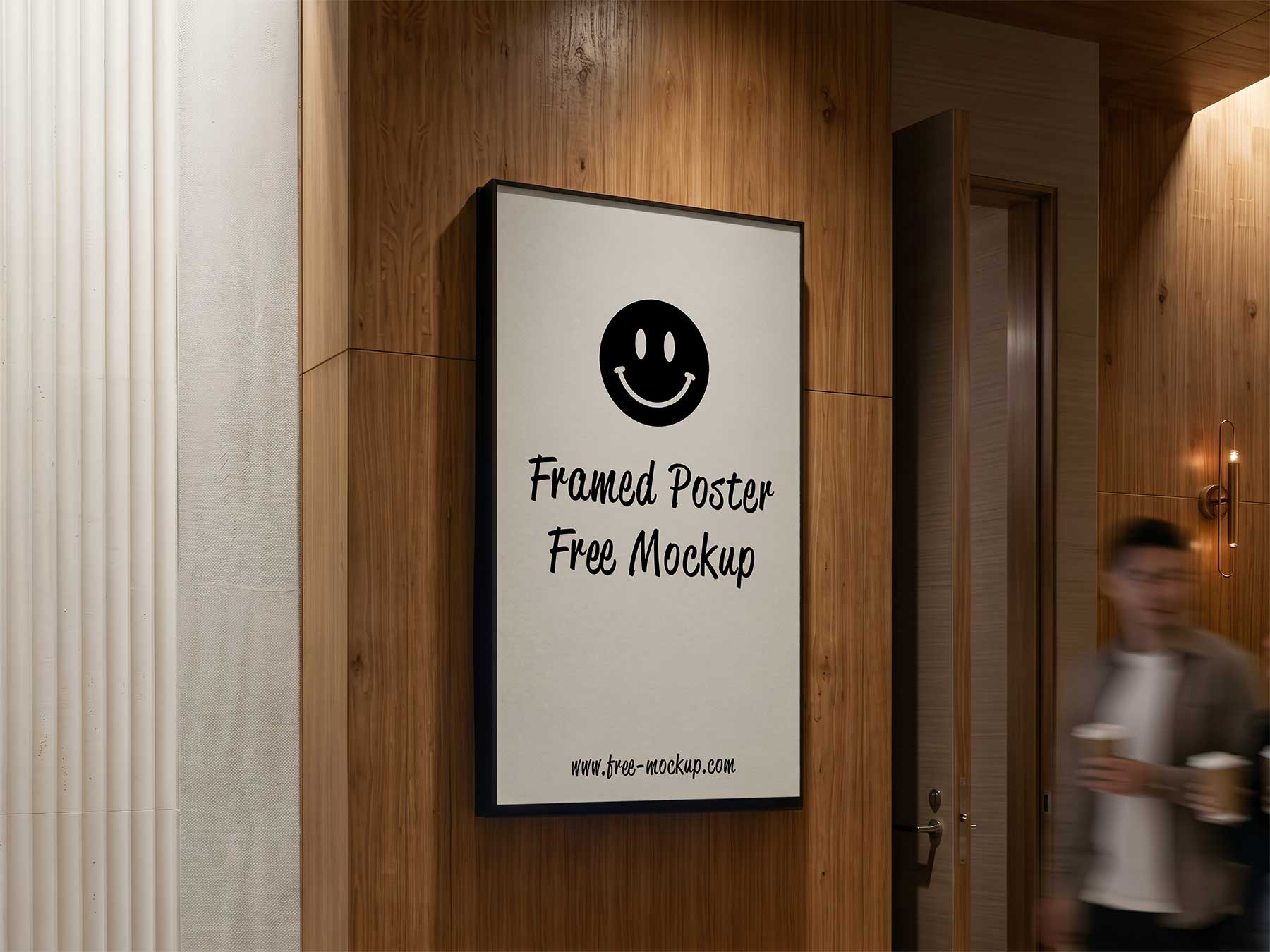 Framed Poster Free Mockup on Wooden Wall – Indoor Display