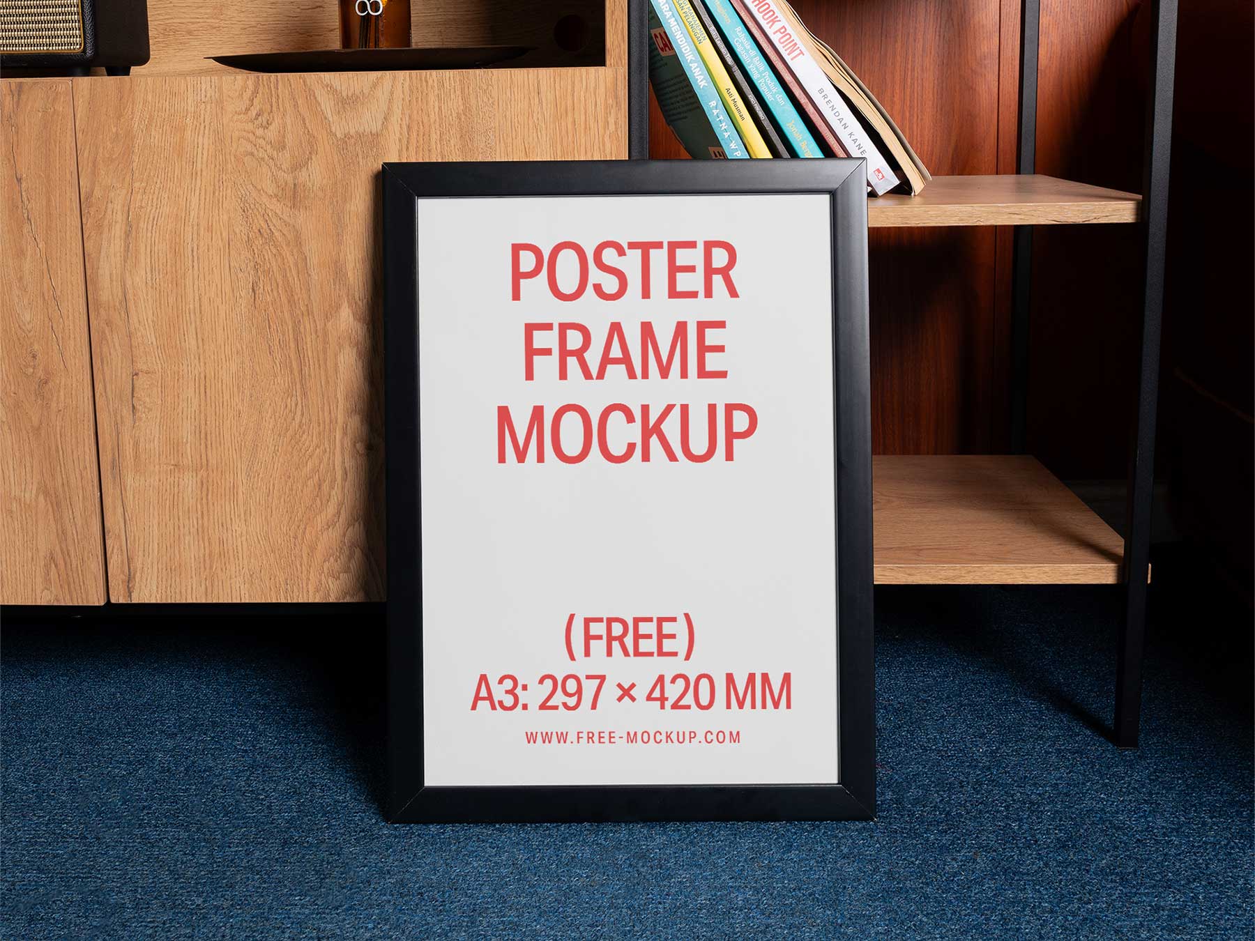 Digital Photo Frame Box Free A3 Poster Frame Mockup on Floor | The Free Mockup