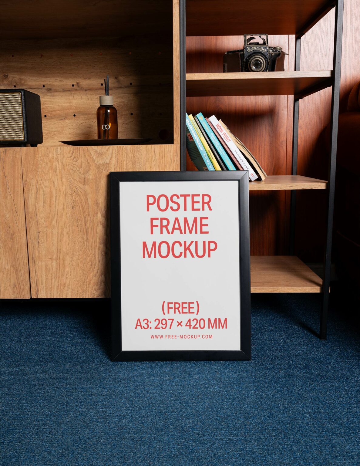 Digital Photo Frame Box Free A3 Poster Frame Mockup on Floor | The Free Mockup