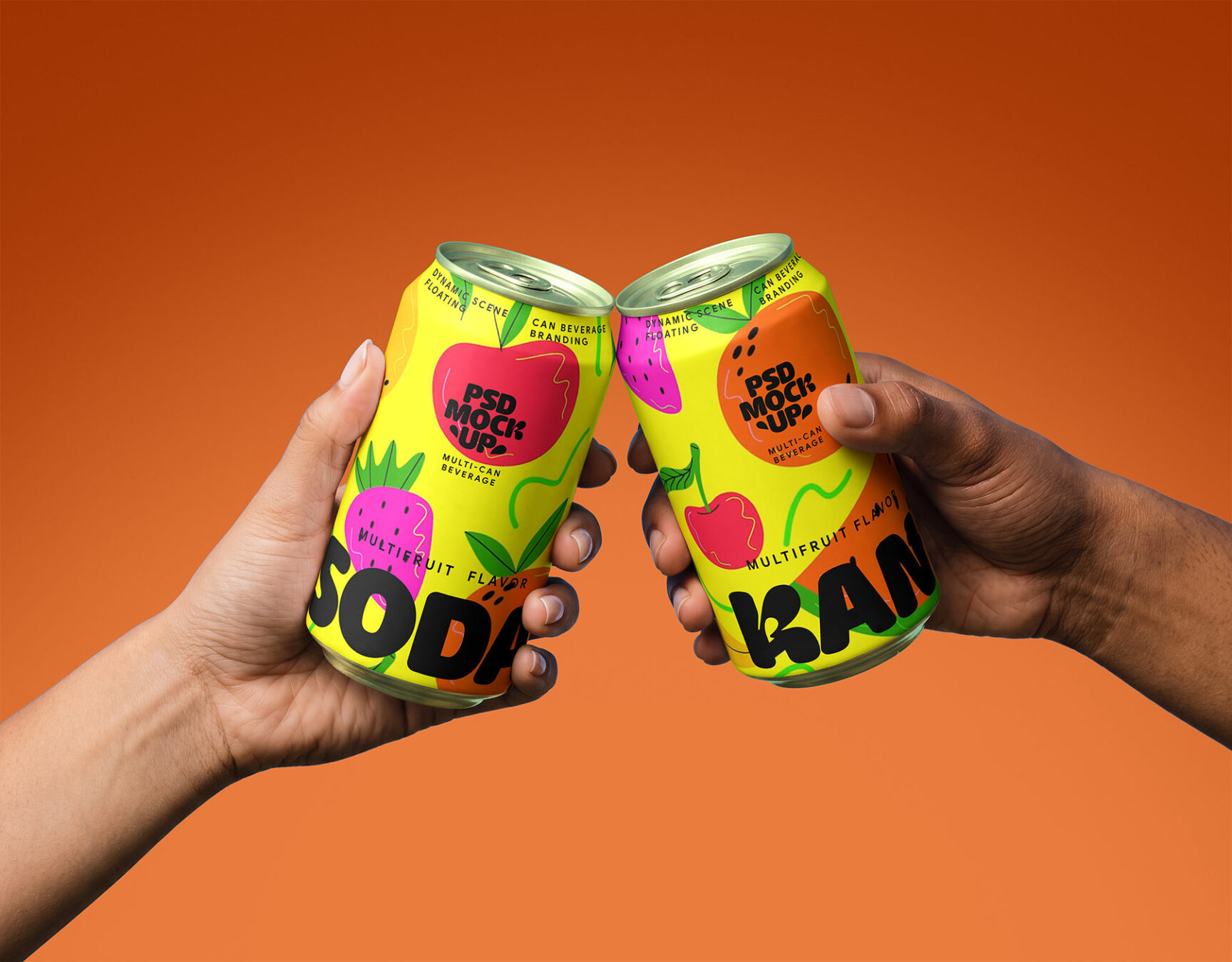 Free Beverage Cans Cheers Mockup Against Blue Sky