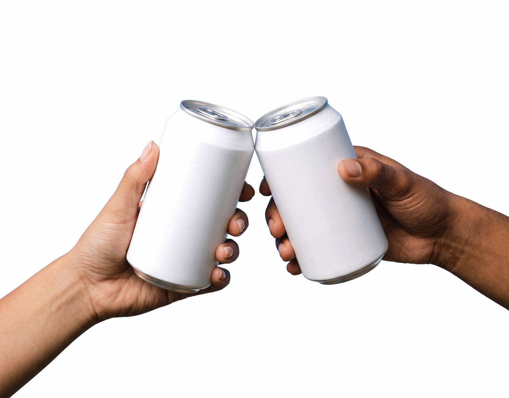 Free Beverage Cans Cheers Mockup Against Blue Sky