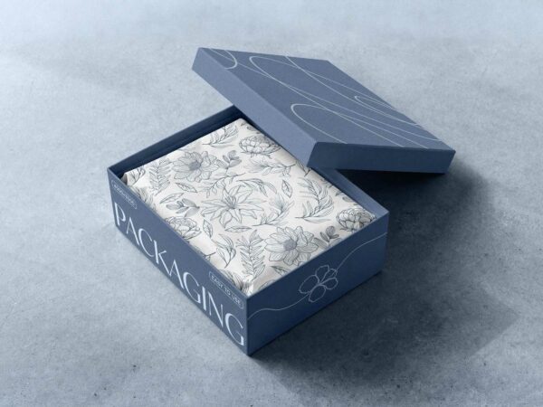 Free Cardboard Box Mockup with Tissue Paper – Gift Box Display
