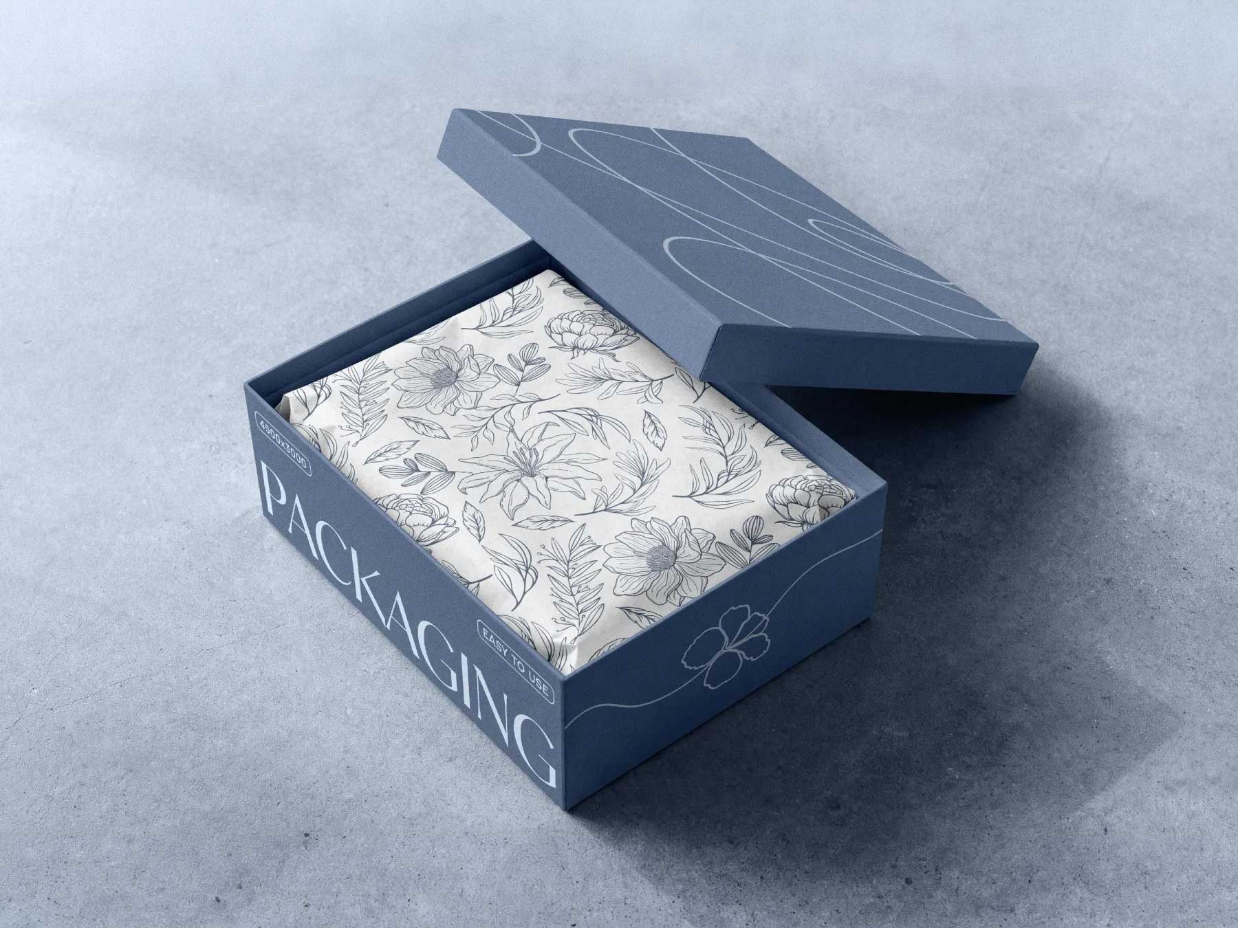 Free Cardboard Box Mockup with Tissue Paper – Gift Box Display