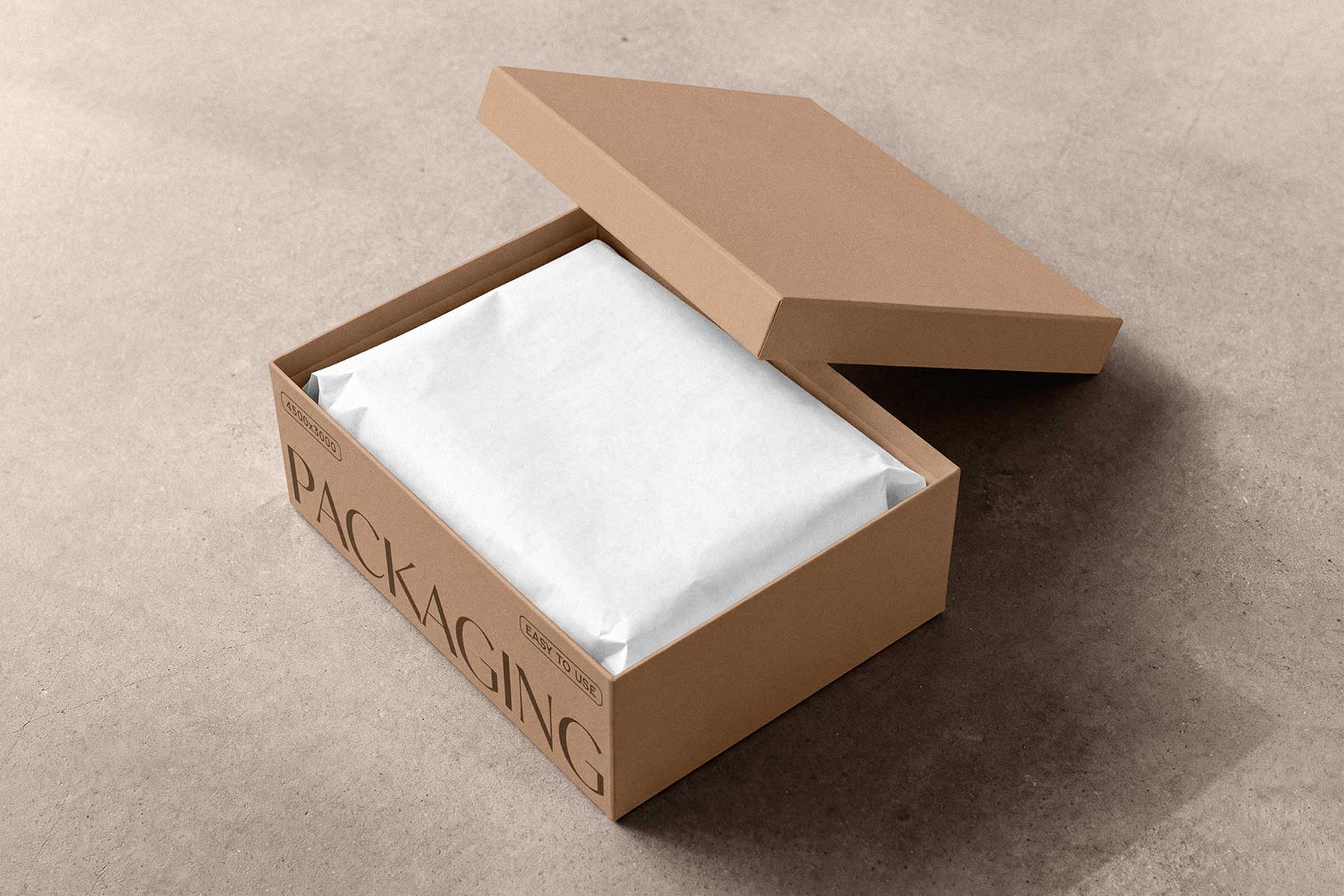 Free Cardboard Box Mockup with Tissue Paper – Gift Box Display
