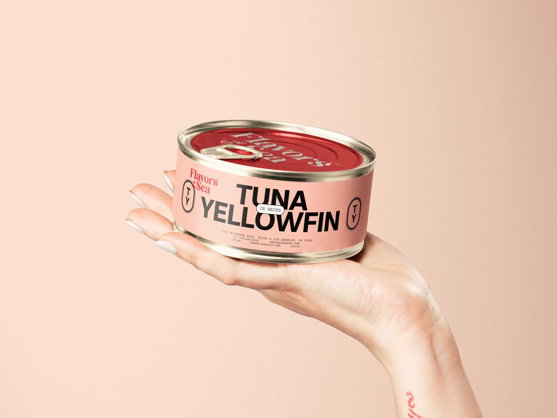 Free Food Can Mockup Held by Hand