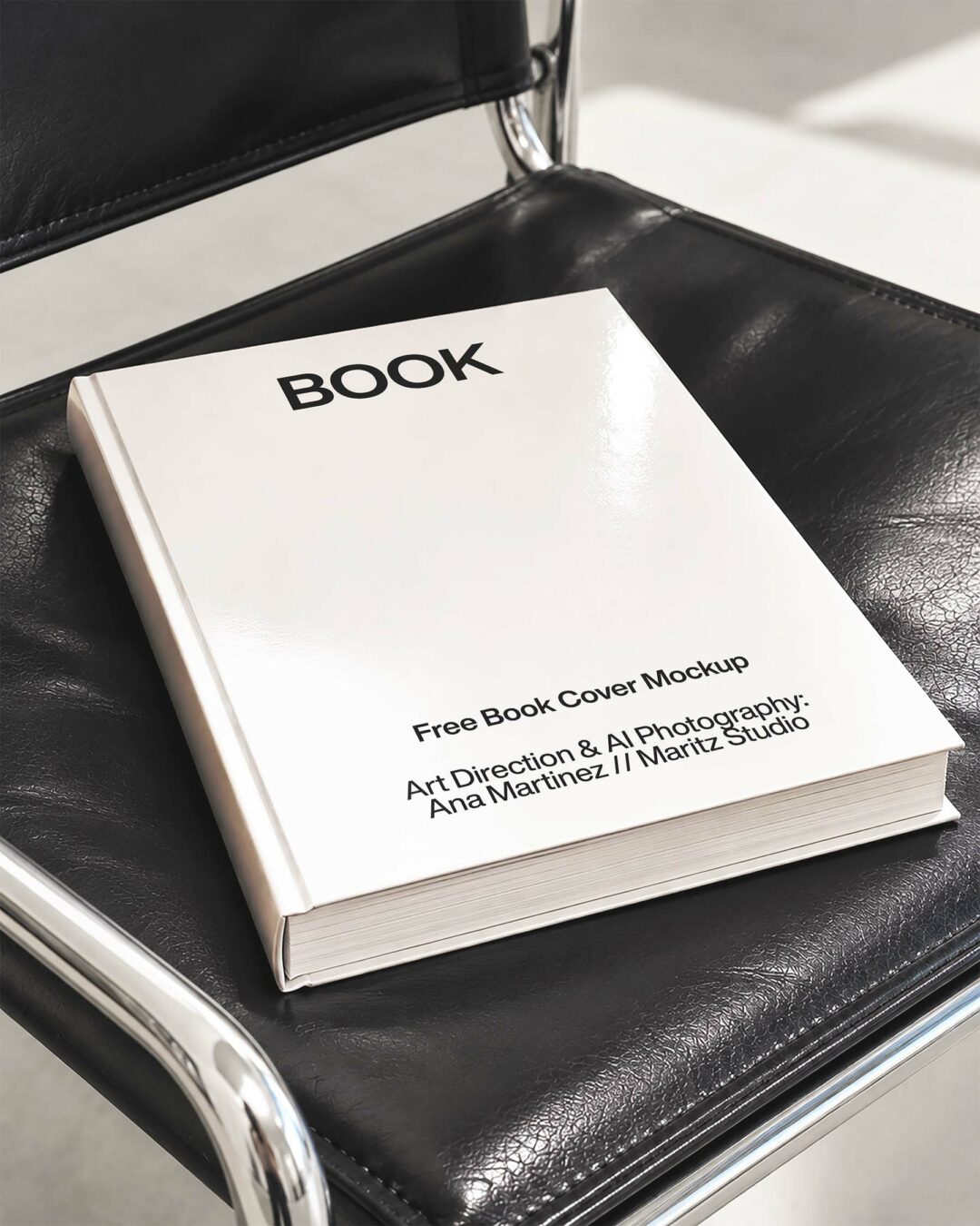 Free Hardcover Book Mockup on Leather Chair
