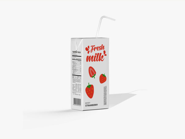 Juice Box Free Mockup with Straw – Beverage Packaging Display