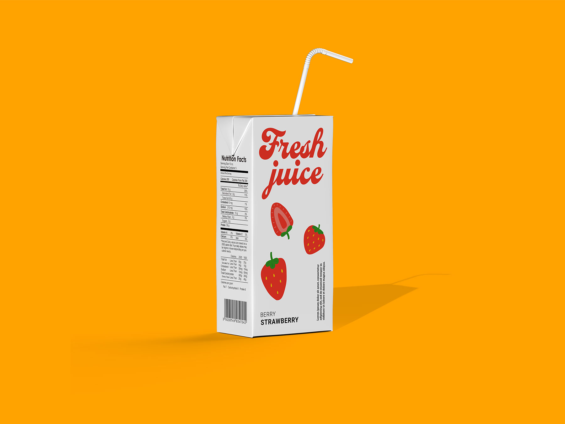 Juice Box Free Mockup with Straw – Beverage Packaging Display