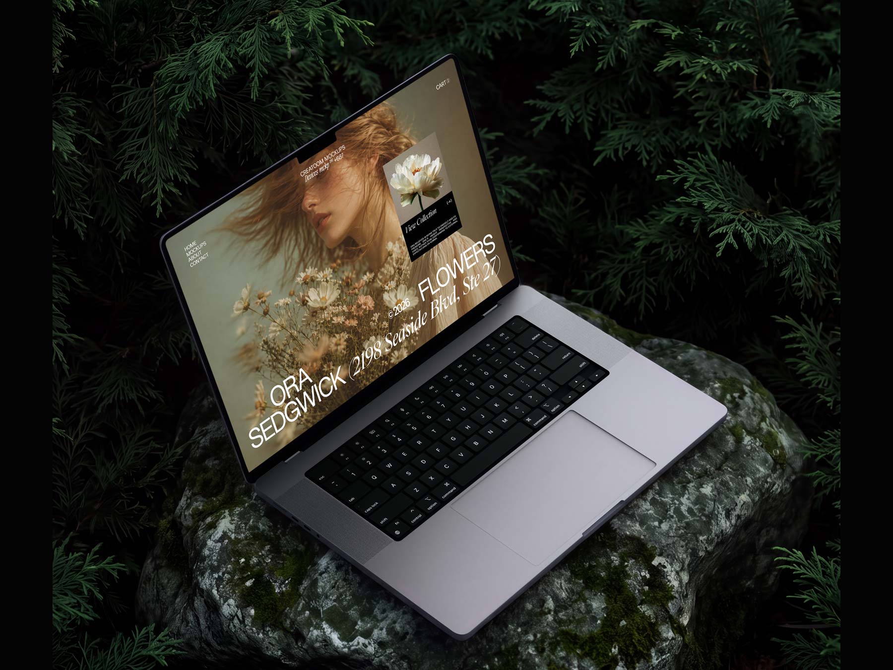 Free MacBook Pro Mockup on Rock in Forest