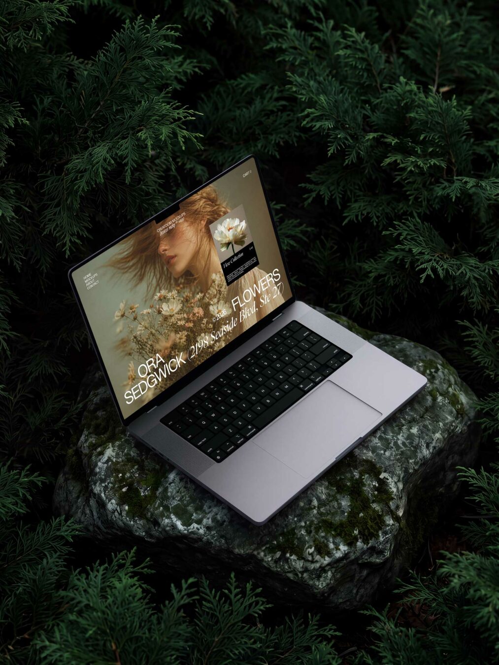 Free MacBook Pro Mockup on Rock in Forest