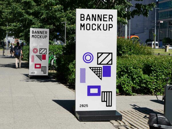 Free Outdoor Vertical Banner Stand Mockup