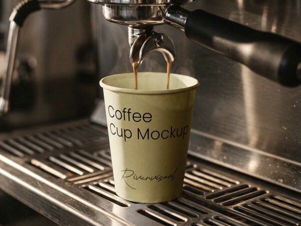 Free Paper Coffee Cup Mockup on Espresso Machine