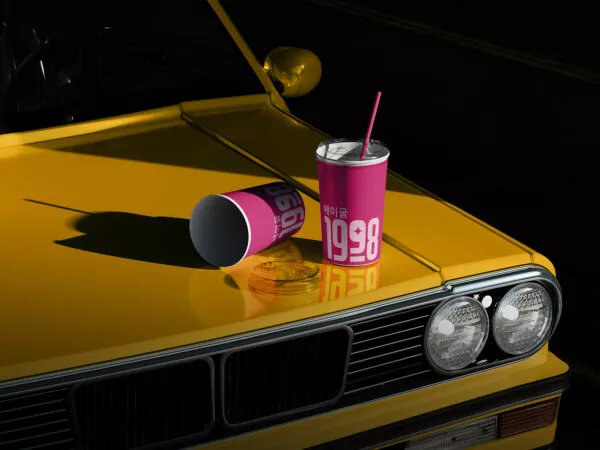 Free Paper Coffee Cups Mockup on Vintage Car Hood