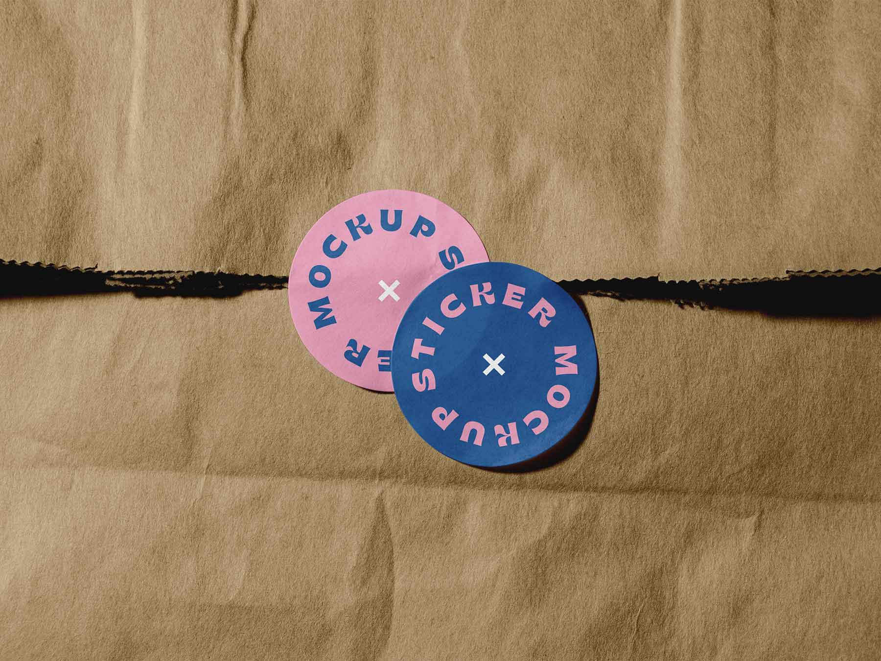 Free Round Stickers Mockup on Kraft Paper Bag