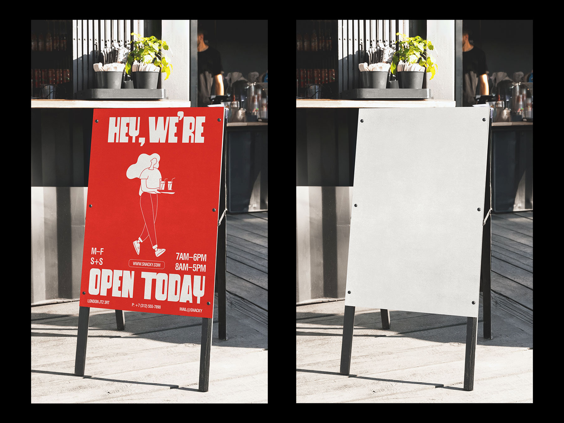 Free Sidewalk A-Frame Sign Mockup Outside Cafe
