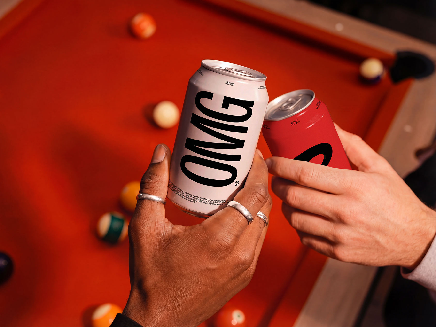 Free Soda Cans Cheers Mockup Held in Hands