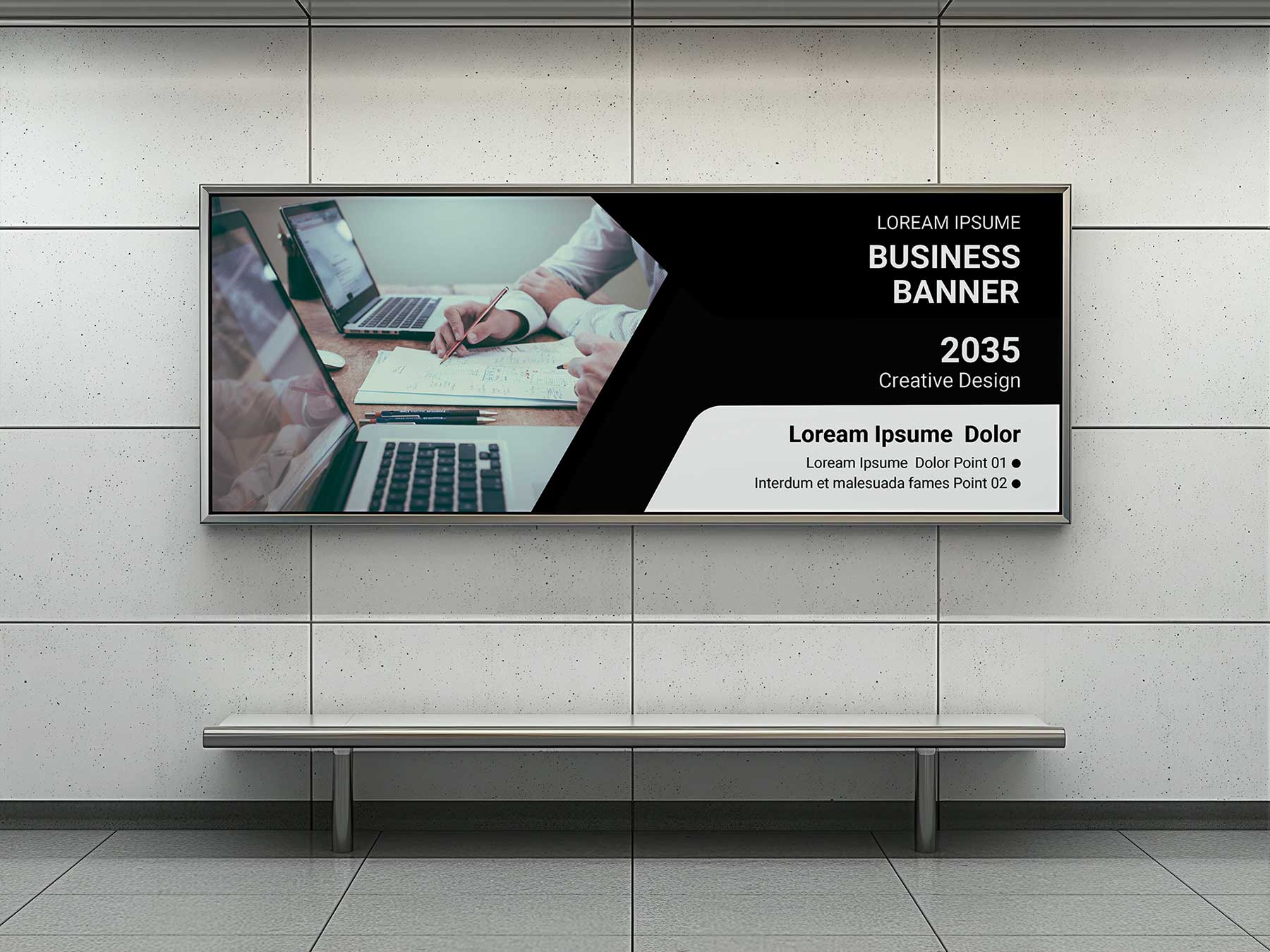 Free Subway Station Billboard Mockup Above Bench