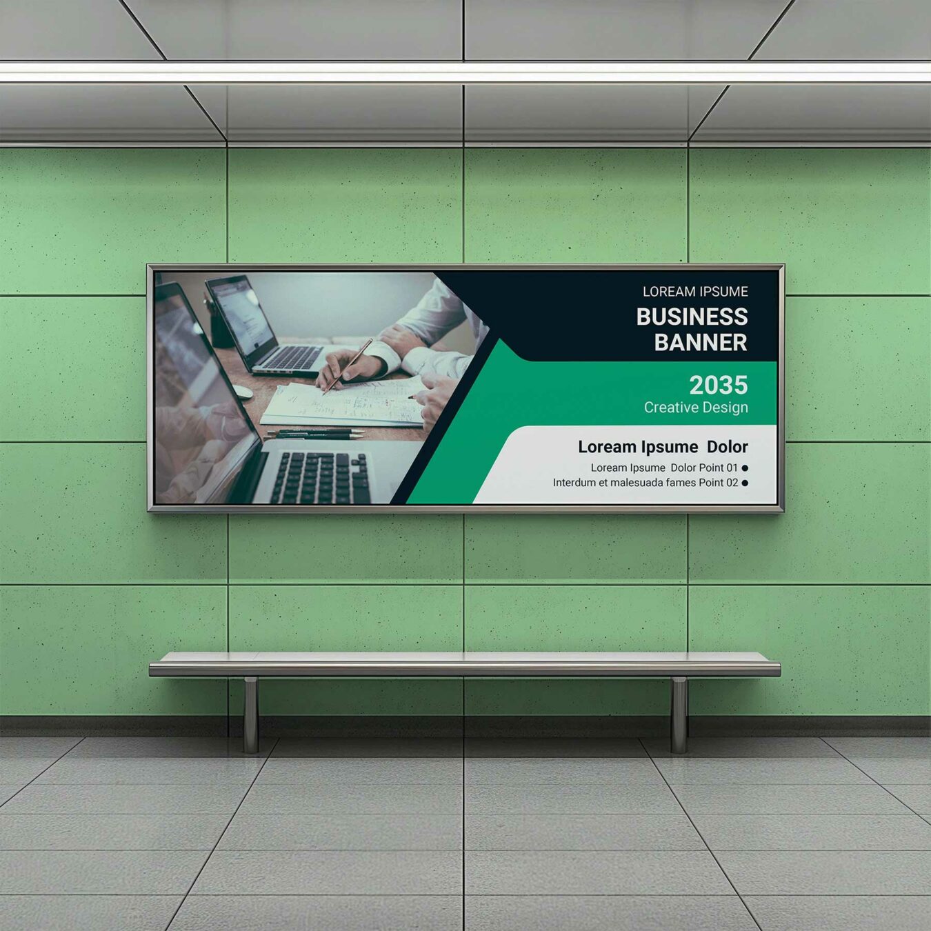 Free Subway Station Billboard Mockup Above Bench