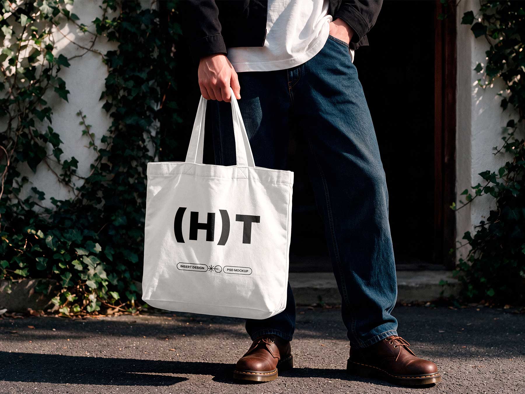 Free Tote Bag Mockup Carried by Hand