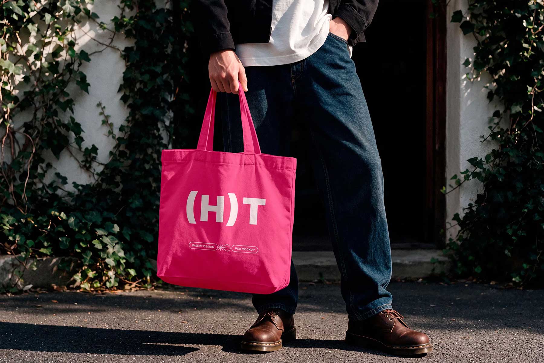 Free Tote Bag Mockup Carried by Hand