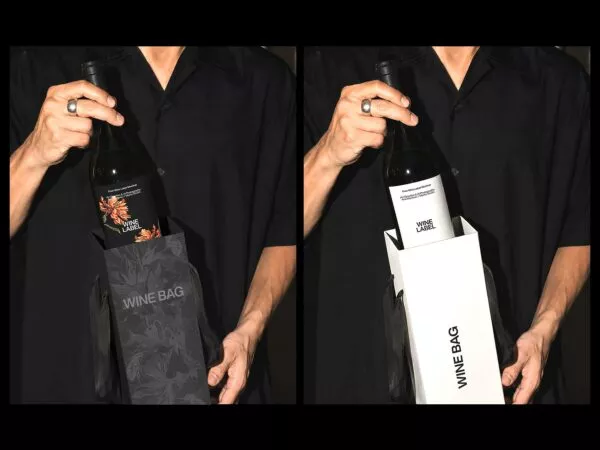 Free Wine Bottle and Paper Wine Bag Mockup