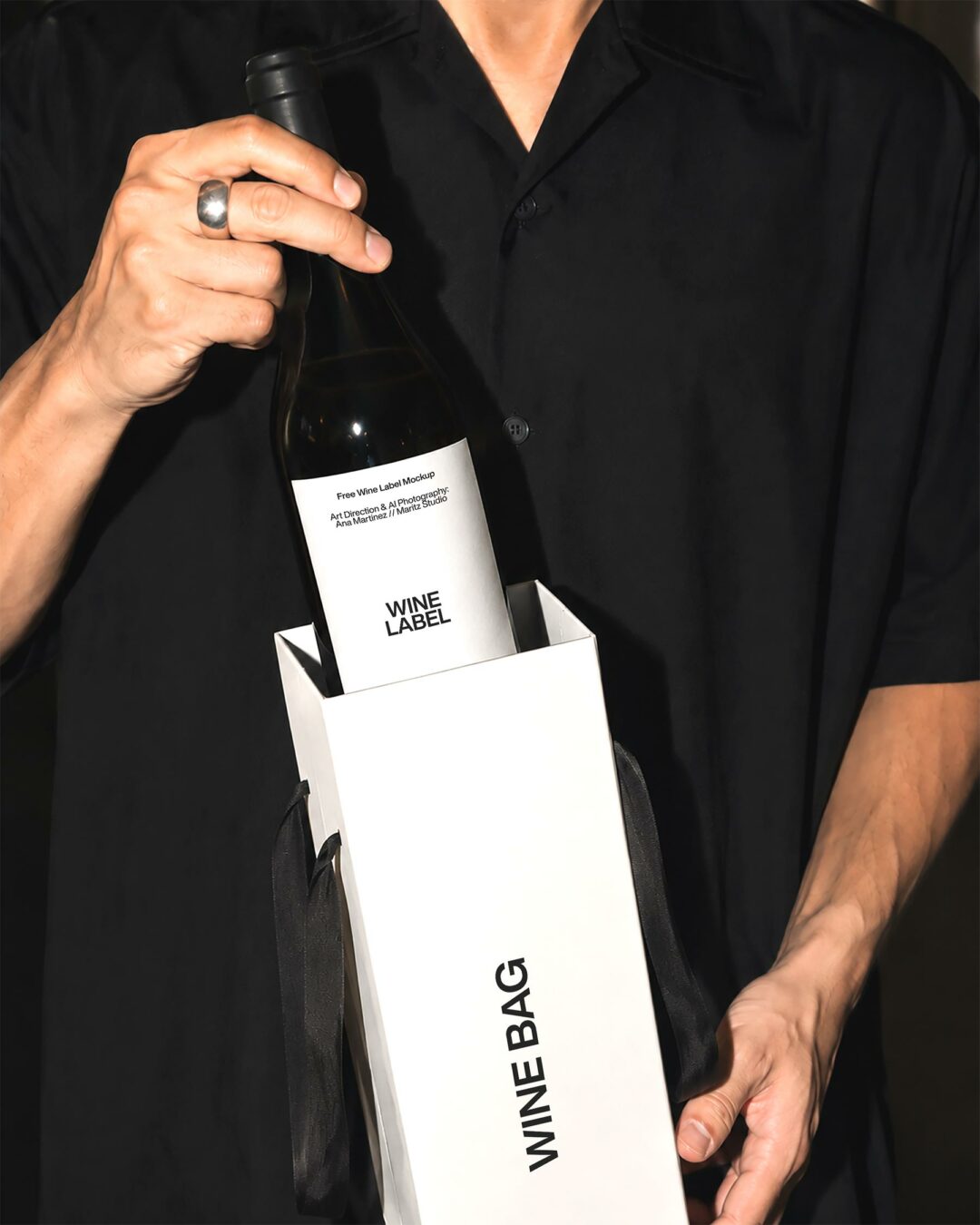 Free Wine Bottle and Paper Wine Bag Mockup