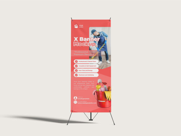 Free X Banner Mockup – Stand Banner Presentation