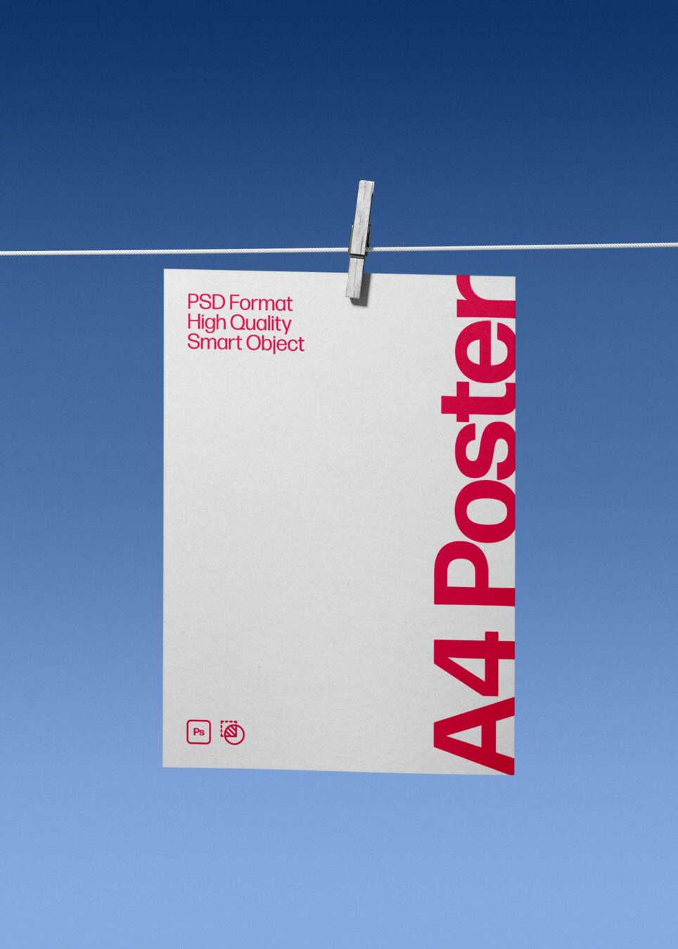 Hanging A4 Poster Free Mockup on Clothesline