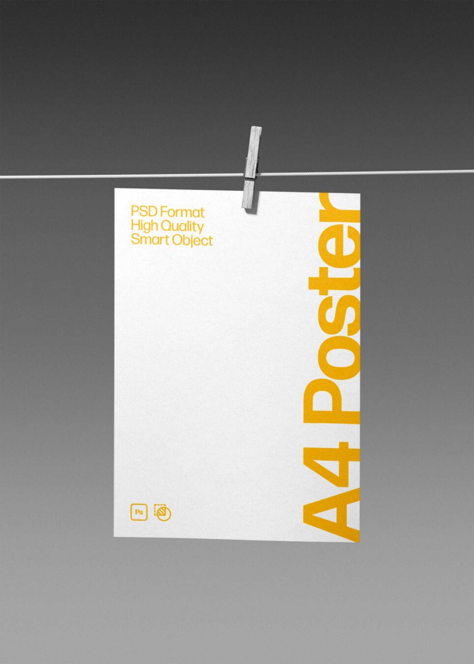 Hanging A4 Poster Free Mockup on Clothesline