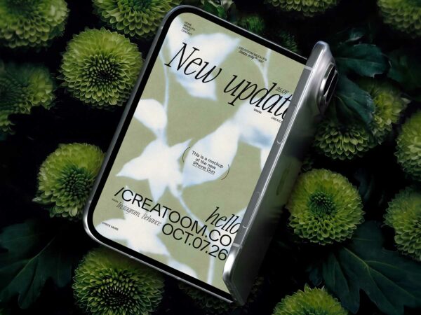 iPhone Duo Free Mockup on Green Flowers