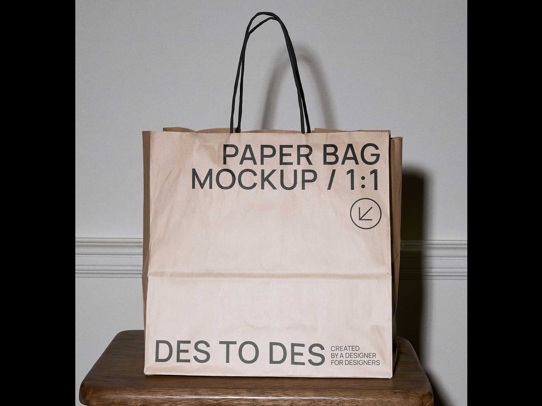 Kraft Paper Bag Free Mockup on Wooden Stool