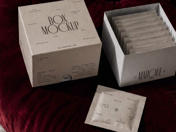 Skincare Sachet Box Packaging Free Mockup