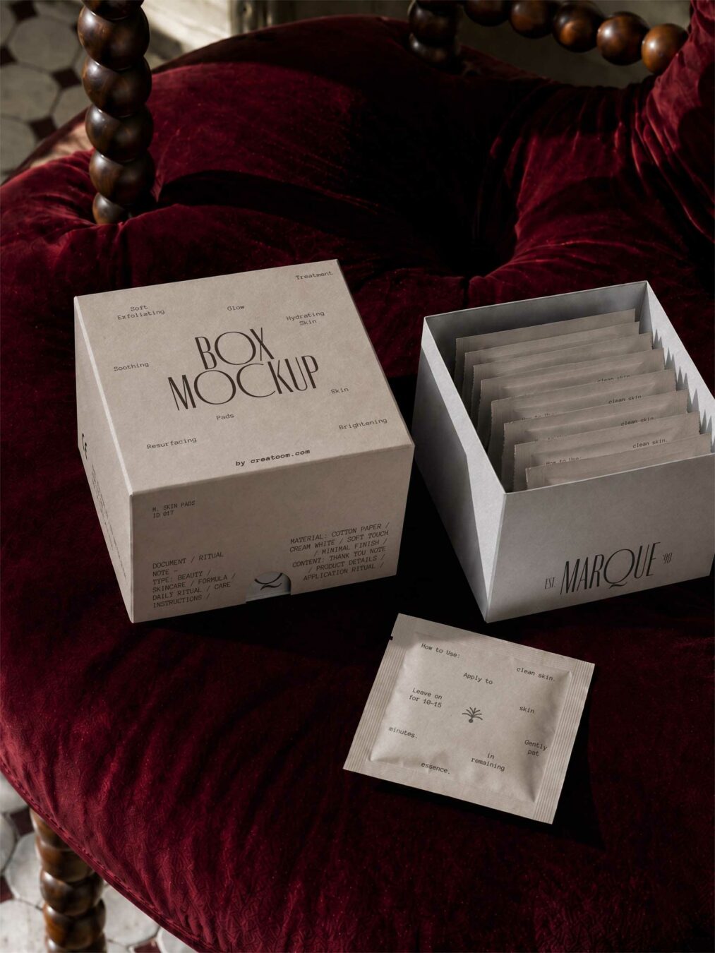 Skincare Sachet Box Packaging Free Mockup