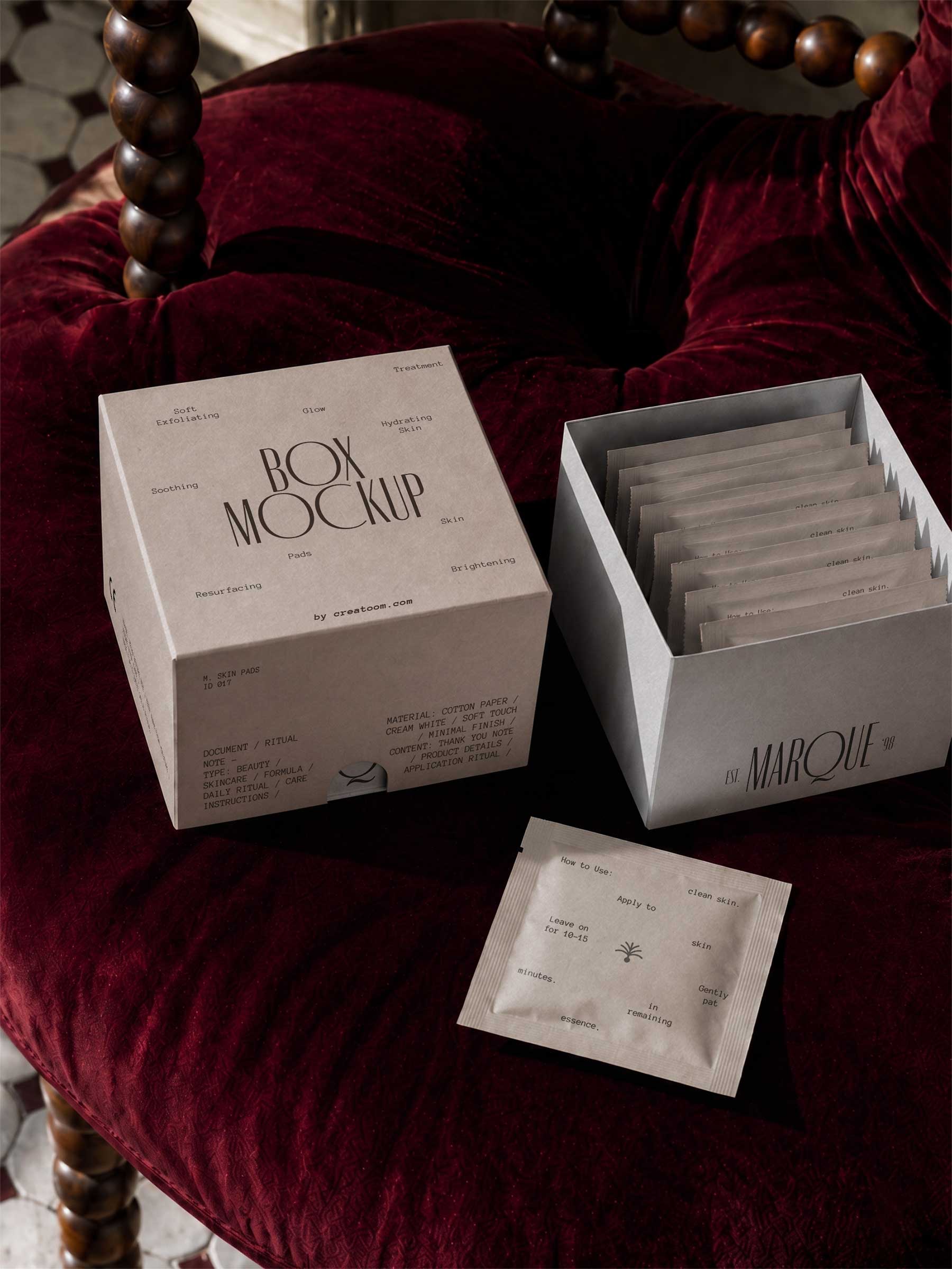 Skincare Sachet Box Packaging Free Mockup | The Free Mockup