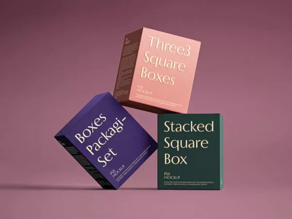 Three Square Packaging Boxes Mockup (Free PSD)